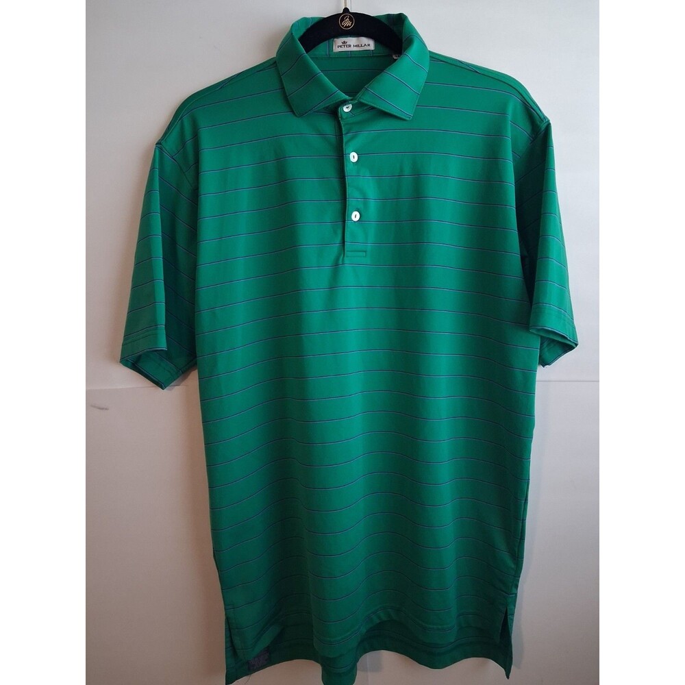 Peter Millar Summer Comfort Polo Shirt Green Striped Golf Performance Top M
